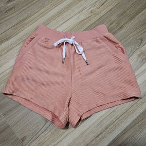 Aerie Ribbed Fleece Comfy Shorts Drawstring‎ Pockets 3" Inseam Salmon Pink XS